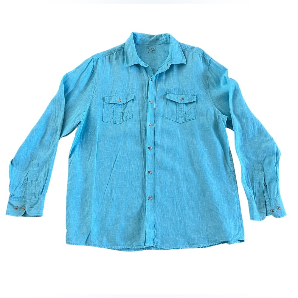 Ocean & Coast 100% Linen Roll Tab Sleeves Shirt